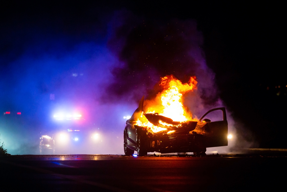 South Brunswick – Man Trapped in Car After Fiery Crash